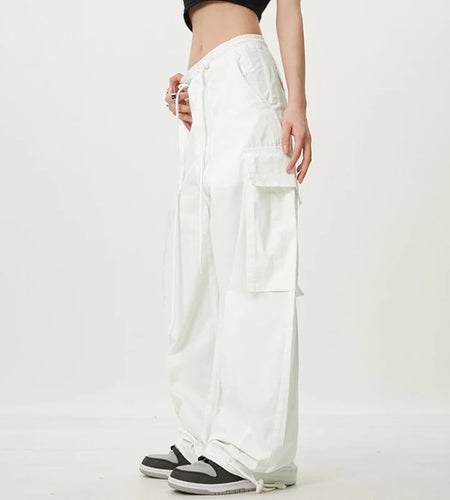 Men's Cargo Pants New American Elastic Waist Wide Leg Overalls Pockets Male Casual Straight  Trousers Spring 2025 9W1373