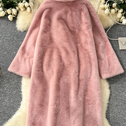 Load image into Gallery viewer, Korean Fashion 2024 Winter Solid Elegant Double-breasted Warm Imitation Mink Fur Coat Women Office Lady Thick Loose Long Jacket

