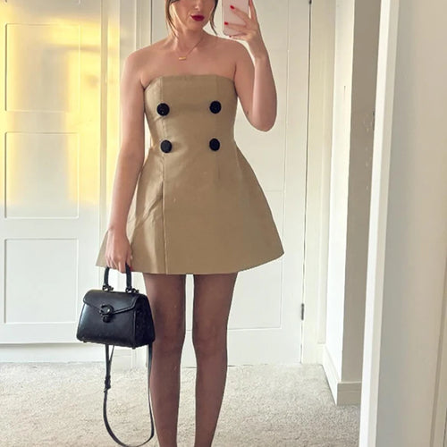 Load image into Gallery viewer, Off-shoulder Strapless Sexy Mini Dress For Women Khaki Fashion High Waist Backless Sleeveless Club Party Dress Elegant
