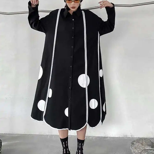 Load image into Gallery viewer, Women Black Dot Printed Long Big Size Shirt Dress New Lapel Long Sleeve Loose Fit Fashion Tide Spring Autumn 2025 1DF1508
