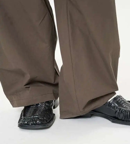 High Waist Brown 100% Cotton Pleated Long Wide Leg Pants New Trousers Women Fashion Tide Spring Autumn 2025 1DH9984