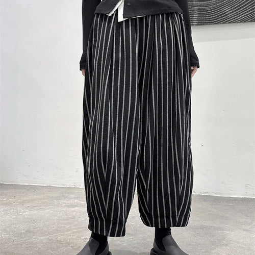 Load image into Gallery viewer, High Waist Casual Black Striped Casual Wide Leg Pants New Loose Fit Trousers Women Fashion Spring Summer 2025 1DF3686
