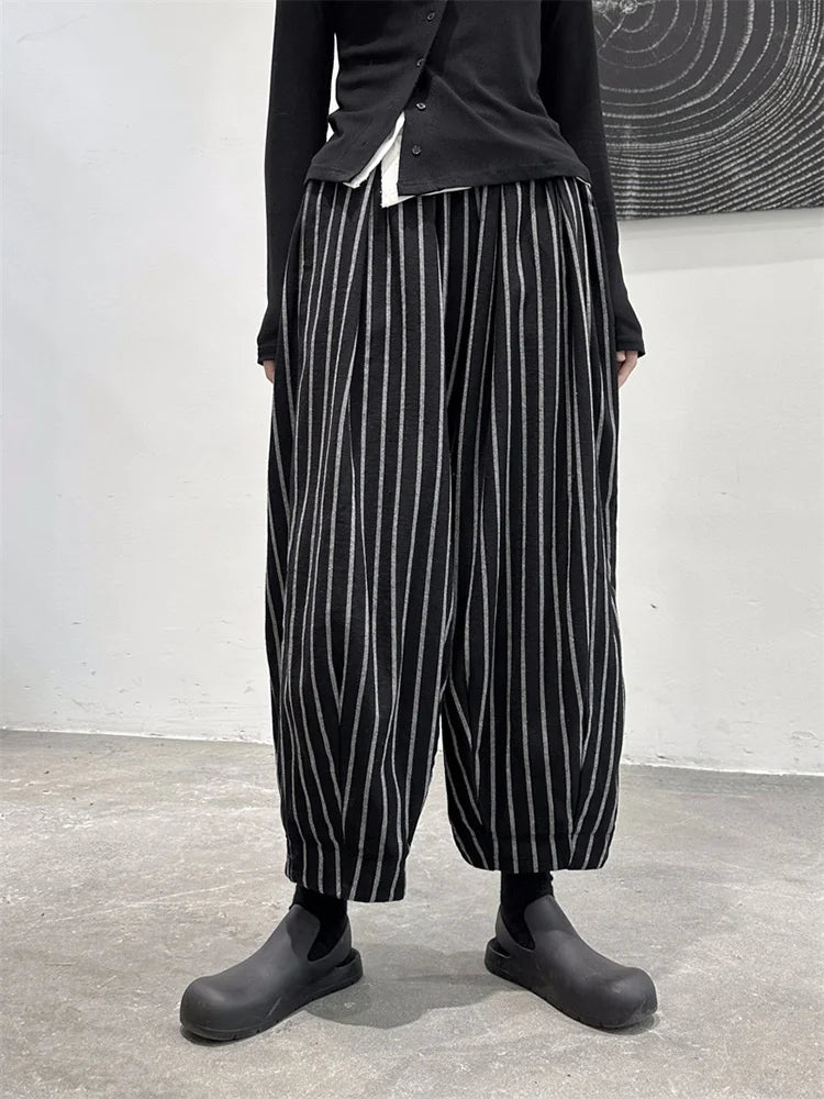 High Waist Casual Black Striped Casual Wide Leg Pants New Loose Fit Trousers Women Fashion Spring Summer 2025 1DF3686