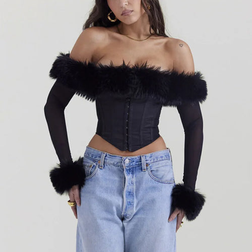 Load image into Gallery viewer, Autumn Sexy Tunic Waist Fish Bone One Line Neck Long Sleeved Top Tank Velvet Spicy Girl Tight Women Long Sleeved Top
