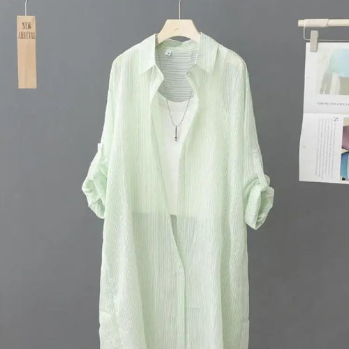 Load image into Gallery viewer, Casual Women's Shirt Loose Long Sleeve Top Summer Thin Jacket Coat Medium Long Blouses Female Clothing Fashion Solid Color
