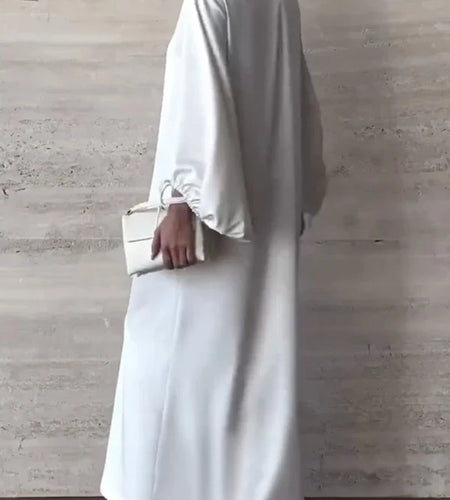 Woman Elegant Split-joint Dresses 2025 Summer Drawstring Puff Sleeves V-neck Dubai Abaya Muslim Maxi Dresses for Women