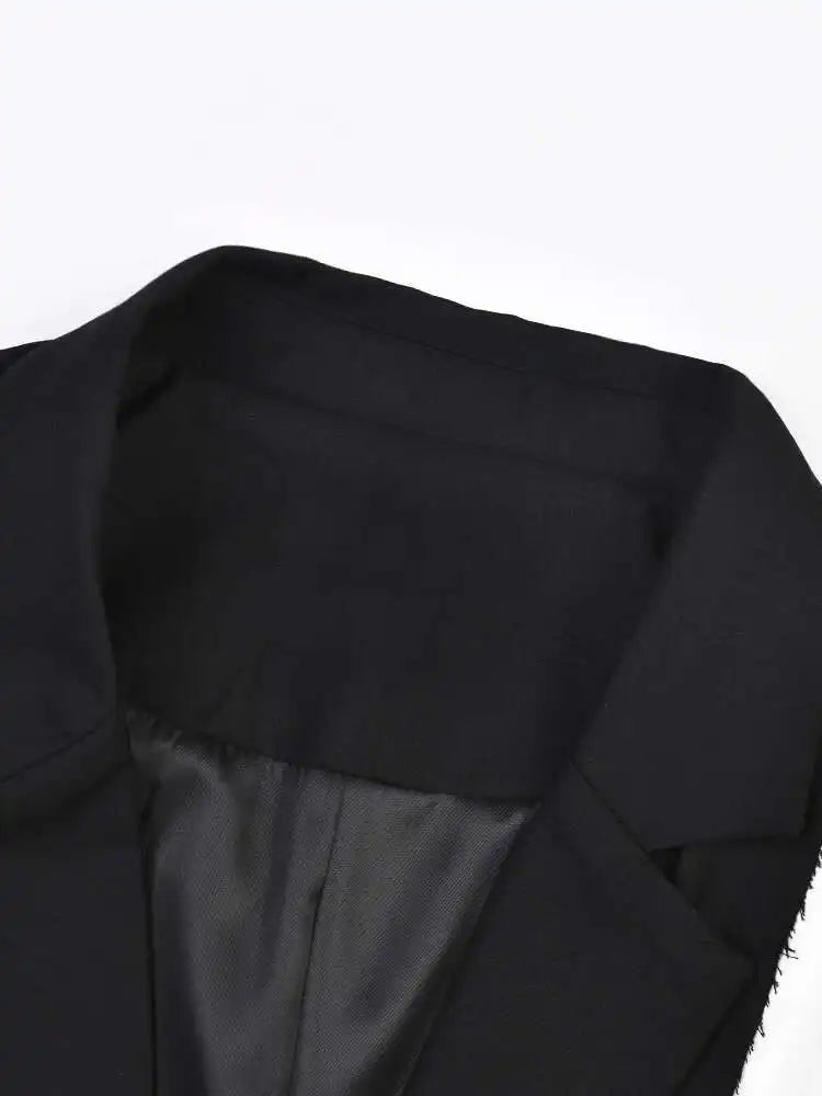 Women Black Irregular Color-block Big Size Blazer New Lapel Long Sleeve Jacket Fashion Tide Spring Autumn 2025 1DF308001