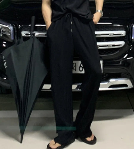 Trendy Male Casual Pants Elastic Waist New Ice Silk Straight Summer Trend Solid Color Men's Clothing Korean 9W1362