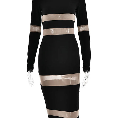 Load image into Gallery viewer, Mesh Patchwork Perspective Long Sleeve Dress For Women's Tight Fit Midi Female Dress Fashion Street Party Club Vestidos
