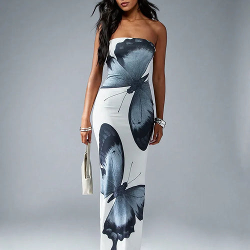 Load image into Gallery viewer, Off-shoulder Print Sexy Maxi Dress Women Summer New Strapless Sleeveless Backless High Waist Beach Holiday Long Dress
