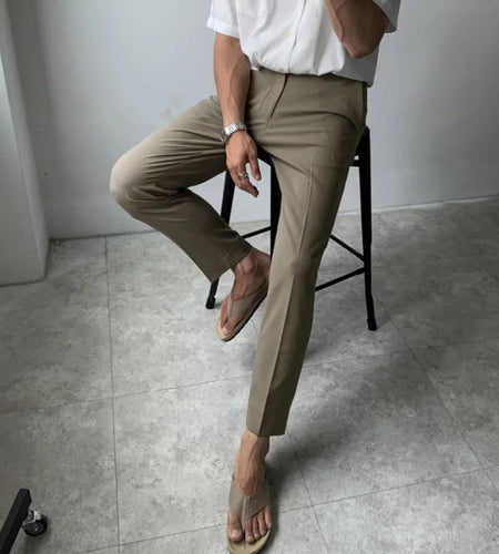Men's New Business Casual Pants Solid Color Korean Slim Fit Fashion Trend Male Ankle-length Trousers Spring 2025 9W1365