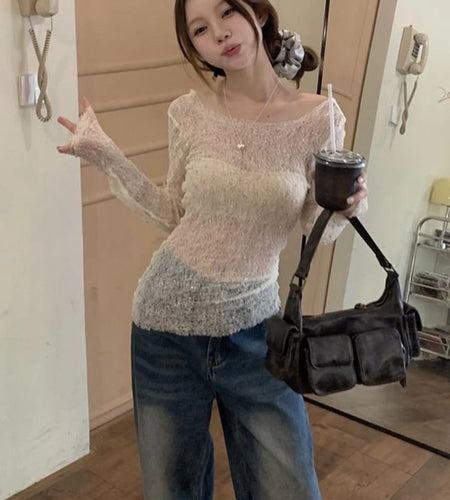 Y2k Aesthetic Hollow Out Crop Top Harajuku Slim Fit Vintage See Through Sexy Diamond T-shirt Summer Streetwear Grunge Fairy Tees