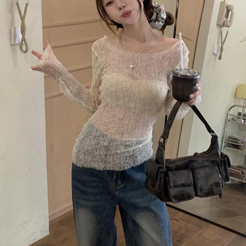 Load image into Gallery viewer, Y2k Aesthetic Hollow Out Crop Top Harajuku Slim Fit Vintage See Through Sexy Diamond T-shirt Summer Streetwear Grunge Fairy Tees
