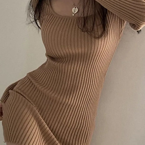 Load image into Gallery viewer, Vintage Knitted Bodycon Mini Dress Women Retro Wrap Knit Sexy Square Collar Slim Long Sleeve Short Dresses Autumn
