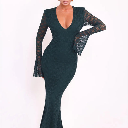 Load image into Gallery viewer, Elegant Lace Long Sleeve Sexy Maxi Dress For Women Fashion Deep V Neck Bodycon Party Club Sexy Long Dress Fashion

