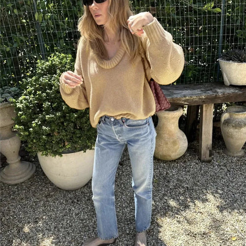 Load image into Gallery viewer, Long Sleeve Loose Knit Sweater Women Winter O Neck Pullovers Casual Warm Knitted Sweaters Tops Femme Knit Pullover Tops
