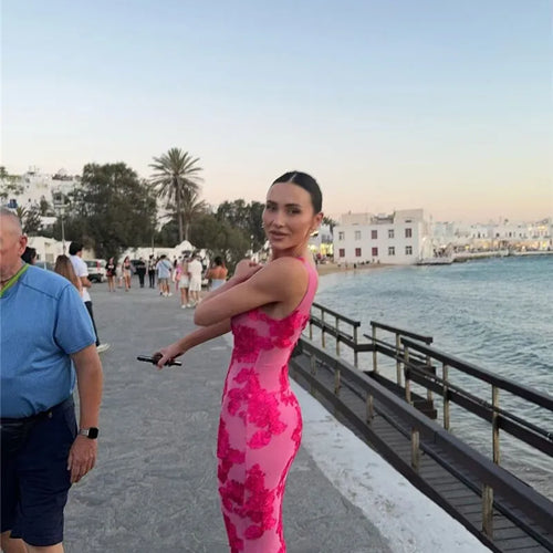 Load image into Gallery viewer, Elegant Floral Print Sexy Maxi Dress For Women Embroidered Applique Tank Dress Femme Bodycon Club Party Long Dress
