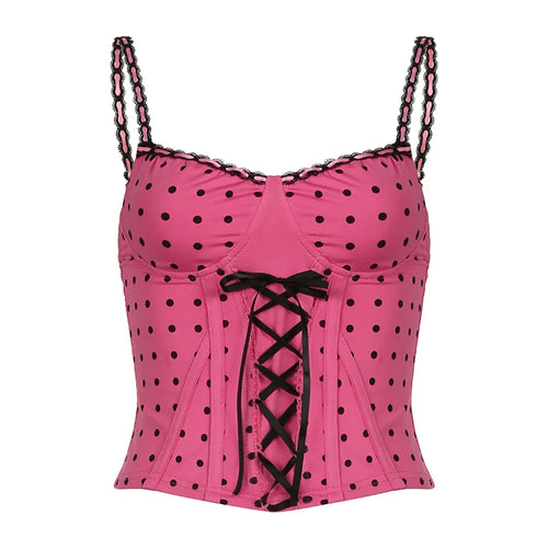Load image into Gallery viewer, Vintage Sweet Chic Sexy Corset Top Camisole Japanese Y2K Aesthetic Polka Dot Party Tops Lace Up Coquette Clothes Cute
