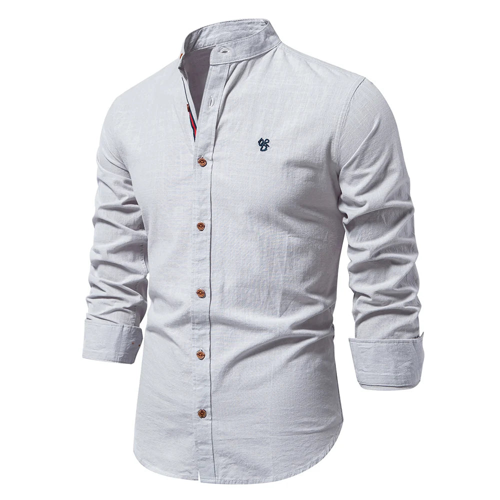 Spring Cotton Social Shirt Men Solid Color High Quality Long Sleeve Shirt for Men Lapel Casual Social Men's Shirts v2