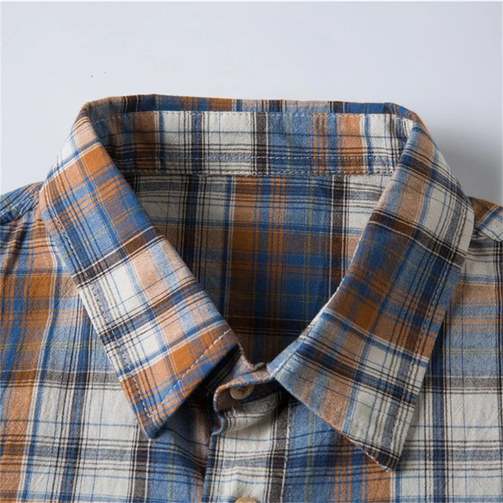 Brand Quality Plaid Shirt Men 100% Cotton Short Sleeve Summer Men's Shirts Fashion Casual Social Business Shirt for Men