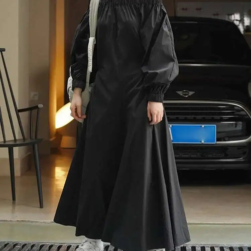 Load image into Gallery viewer, Women Black Brief Long Elegant Dress New Slash Neck Long Puff Sleeve Loose Fit Fashion Tide Spring Autumn 2025 1DF9947
