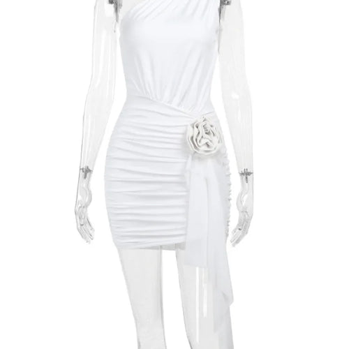 Load image into Gallery viewer, Elegant Single Shoulder 3D Flower Shrinking Tight Short Skirt For Women 2024 Summer New Dress Party Club Evening Dress
