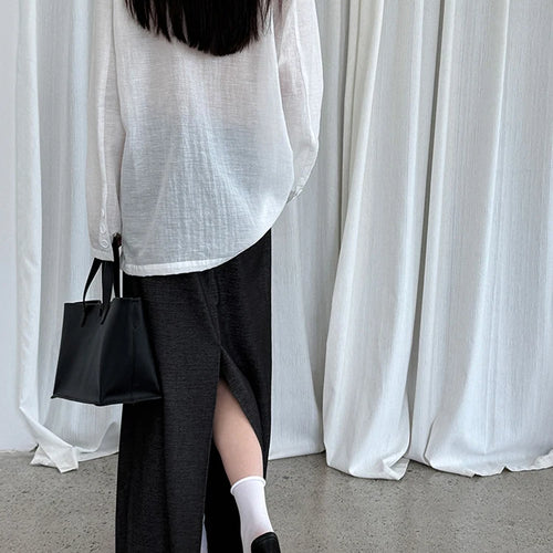 Load image into Gallery viewer, High Elastic Waist Gray Drawstring Back Slit Elegant Half-body Skirt Women Fashion Tide New Spring Autumn 2025 1DJ1372
