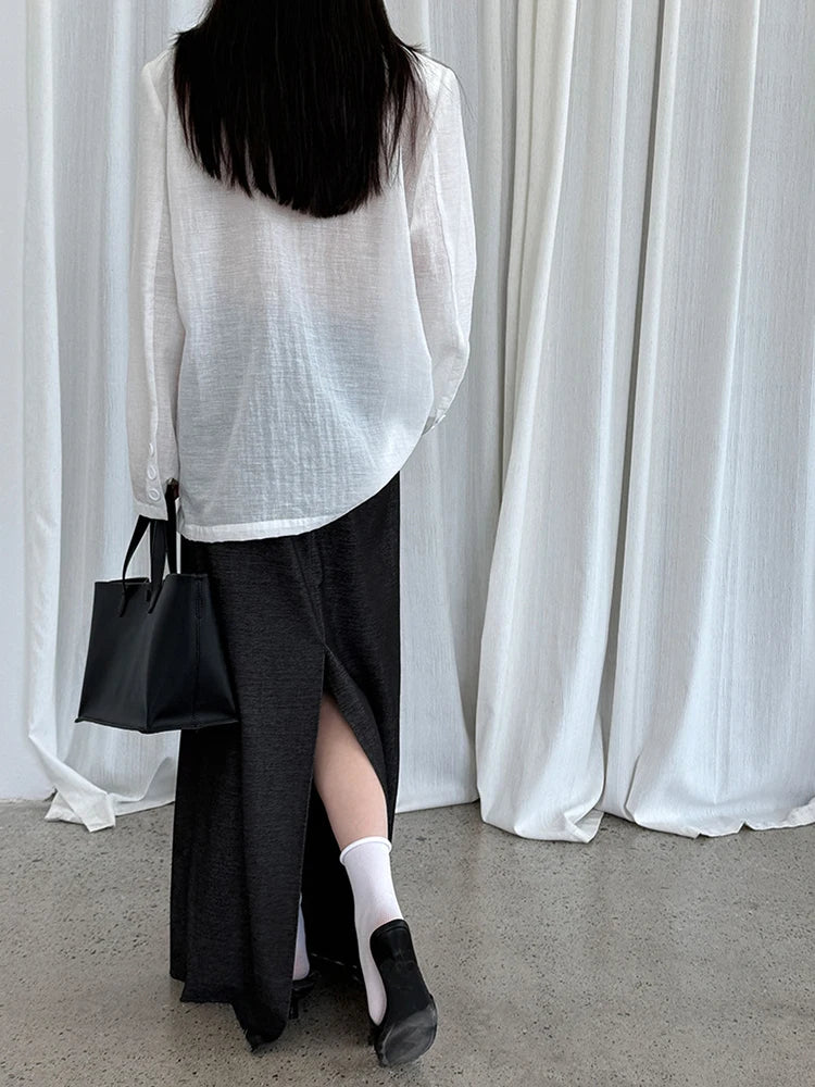High Elastic Waist Gray Drawstring Back Slit Elegant Half-body Skirt Women Fashion Tide New Spring Autumn 2025 1DJ1372