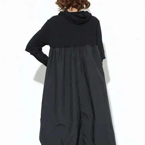 Load image into Gallery viewer, Women Black Drawstring Hollow Out Big Size Irregular Dress New Hooded Long Sleeve Fashion Tide Spring Autumn 2025 JD076
