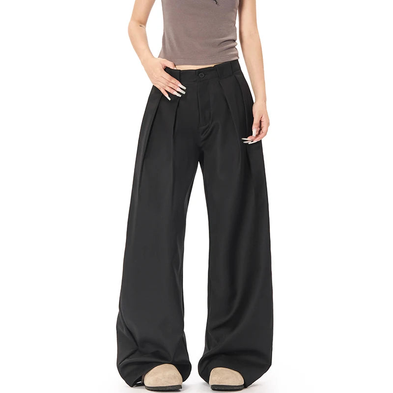 Male Suit Pants Curved Knife Design New American High Street Style Straight Wide Leg Solid Color Men's Trousers 9W1963