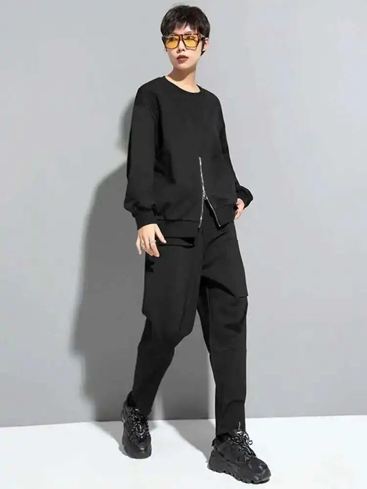 High Elastic Waist Black Pocket Long Harem Pants New Loose Fit Trousers Women Fashion Tide Spring Autumn 2025 1DF1657