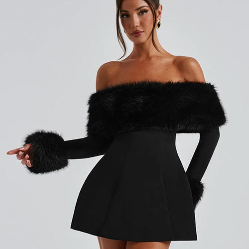 Load image into Gallery viewer, Feather Strapless Long Sleeve Sexy Mini Dress Women Fashion Off-shoulder Backless High Waist Club Party Dress Elegant

