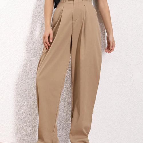 Load image into Gallery viewer, Casual Solid Straight Trousers For Women High Waist Patchwork Pockets Loose Minimalist Wide Leg Pants Female Clothing
