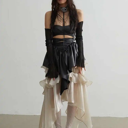 Load image into Gallery viewer, High Elastic Waist Champagne Glossy Irregular Ruffles Elegant Skirt Women Fashion Tide New Spring Autumn 2025 1DH2124
