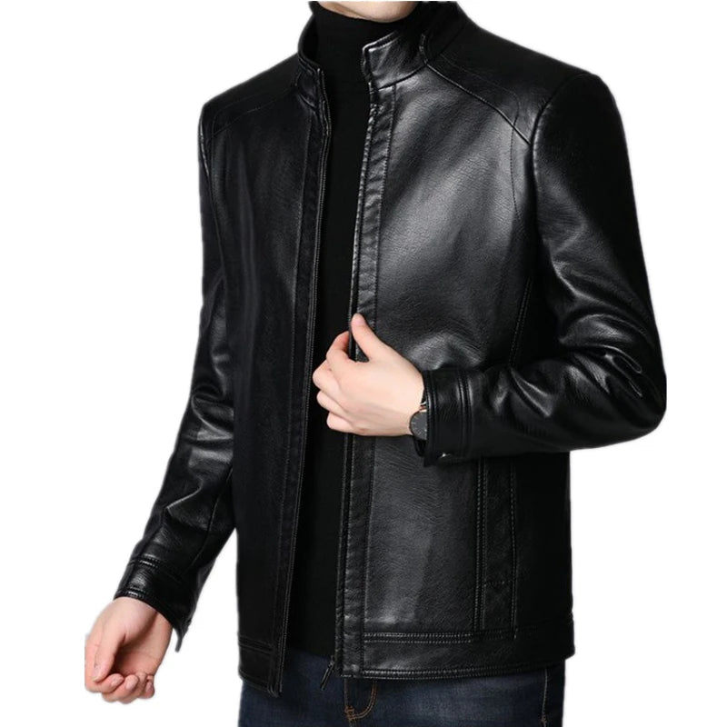 Treesolo Brand Vintage Leather Jacket Streetwear Casual Blazer Jackets Man Outerwear Men Leather Suit Jacket Men Slim Fit Coats