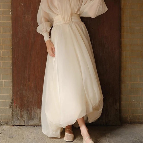 Load image into Gallery viewer, Loose Sheer Spliced Folds Sexy Dresses for Women V Neck Long Sleeves High Waist Fashion Dress Female Clothing New
