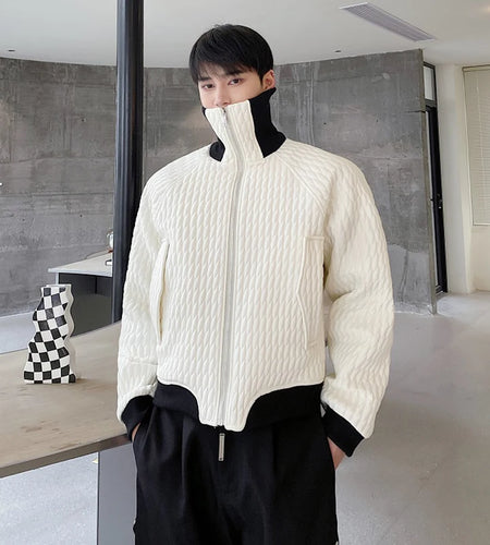 Winter Personalized Short Men's Padded Jacket Turn-down Collar Zipper Contrast Color Male Coats Niche New Fashion 9C8957