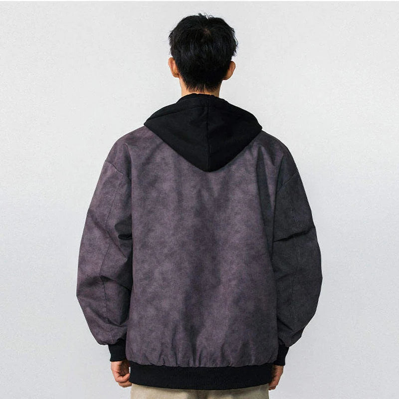 Men's Hooded Jacket Spring New American Fake Two-piece Patchwork Multip Pocket Trendy High Street Menwear 2025 9W1275