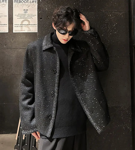 Korean Style Men's Jacket Luminous Turn-down Collar Male Short Coat 2024 Winter Single Breasted Jackets New Chic 9C9030