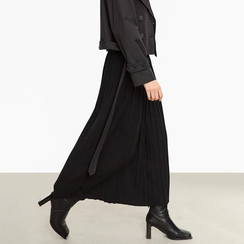 Load image into Gallery viewer, Minimalist 2024 Pleated Skirt for Women Clothing Autumn New Loose Elastic Waist Knitted Ankle-length A-line Skirts 12323091
