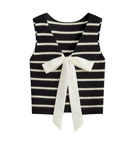 Knitted Vest Women Summer Clothes Crew Neck Sleeveless Bow Tie Back Sweater Tank Tops T Shirts y2k Clothing Streetwear
