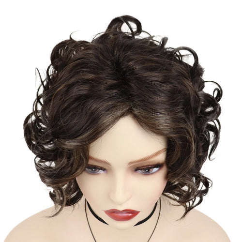 Load image into Gallery viewer, Synthetic Short Curly Wigs for Women Natural Hair Wig Highlight High Quality Mother Gift 80s Mommy Older Lady Outfits
