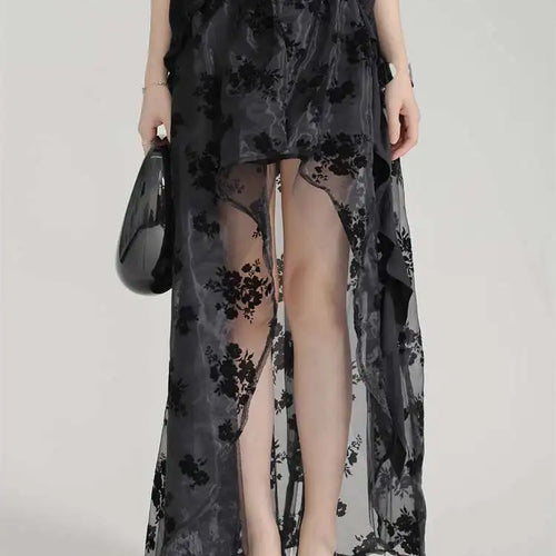 Load image into Gallery viewer, High Waist Black Lace Organza Perspective A-line Half-body Skirt Women Fashion Tide New Spring Autumn 2025 1DH6041

