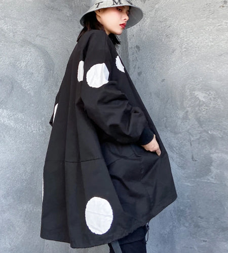 Black Dot Big Size Irregular Jacket New Stand Collar Long Sleeve Women Coat Fashion Tide Spring Autumn 2025 1DH1212
