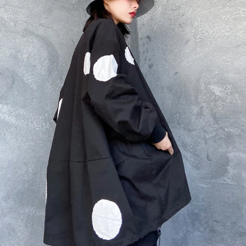 Load image into Gallery viewer, Black Dot Big Size Irregular Jacket New Stand Collar Long Sleeve Women Coat Fashion Tide Spring Autumn 2025 1DH1212
