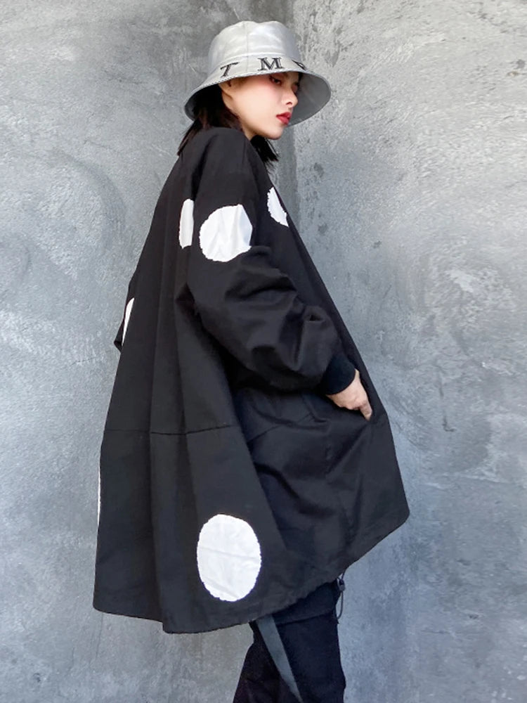 Black Dot Big Size Irregular Jacket New Stand Collar Long Sleeve Women Coat Fashion Tide Spring Autumn 2025 1DH1212