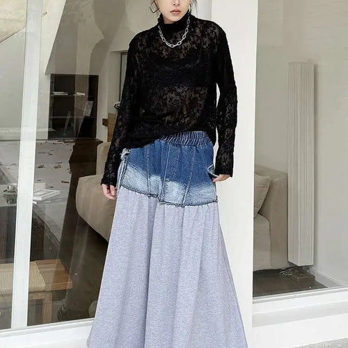 Load image into Gallery viewer, Women Black Thin Lace Perspective Elegant Big Size T-shirt New Turtleneck Long Sleeve Fashion Spring Autumn 2025 1DH7141
