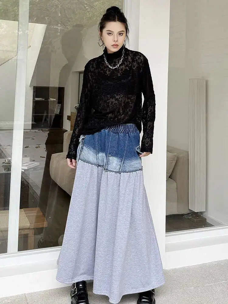 Women Black Thin Lace Perspective Elegant Big Size T-shirt New Turtleneck Long Sleeve Fashion Spring Autumn 2025 1DH7141