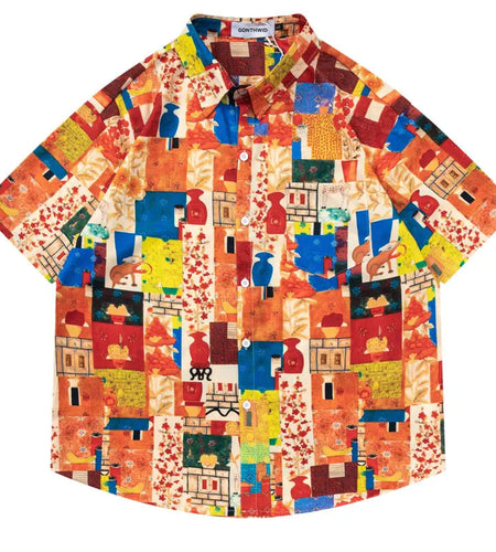 Vintage Hawaiian Shirt Streetwear Retro Graphic Print Summer Beach Shirts Men Hip Hop Harajuku Loose Short Sleeve Button Up Tops