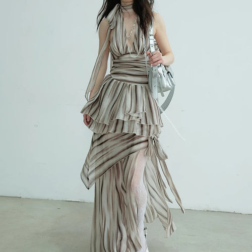 Load image into Gallery viewer, Brown Tank Top Bandage Thin Skirt Two Pieces Suit New Halter Sleeveless Women Fashion Tide Spring Summer 2025 1DJ0680
